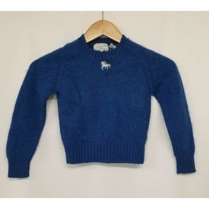 Vtg Brigadoon Saugatuck MI Blue Wool Blend Embroidered Rainbow Unicorn Sweater S